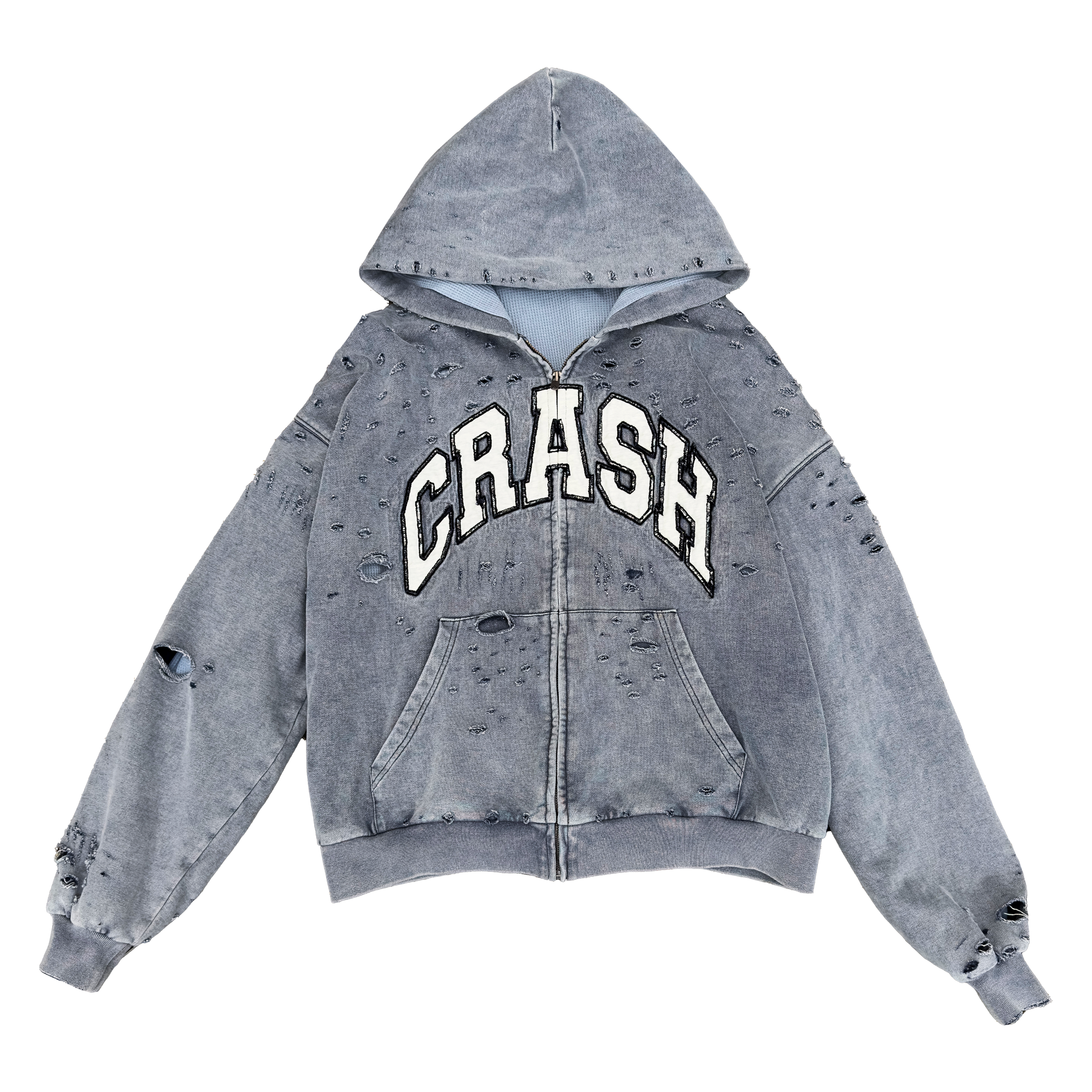 "BATTLE-SCARRED" ARC LOGO ZIP UP HOODIE