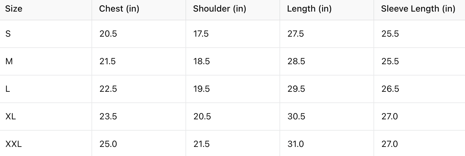 size chart